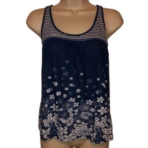 Aeropostale T-Back Floral Blue White Tank Top